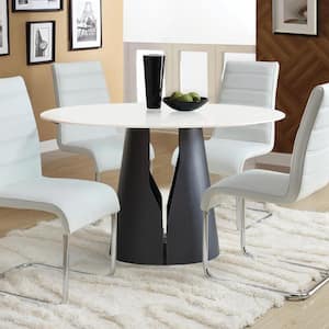 White Stone 59 in. Black Carbon Steel Pedestal Base Round Luxury Modern Dining Tablefor Dining Room (Seats 8)