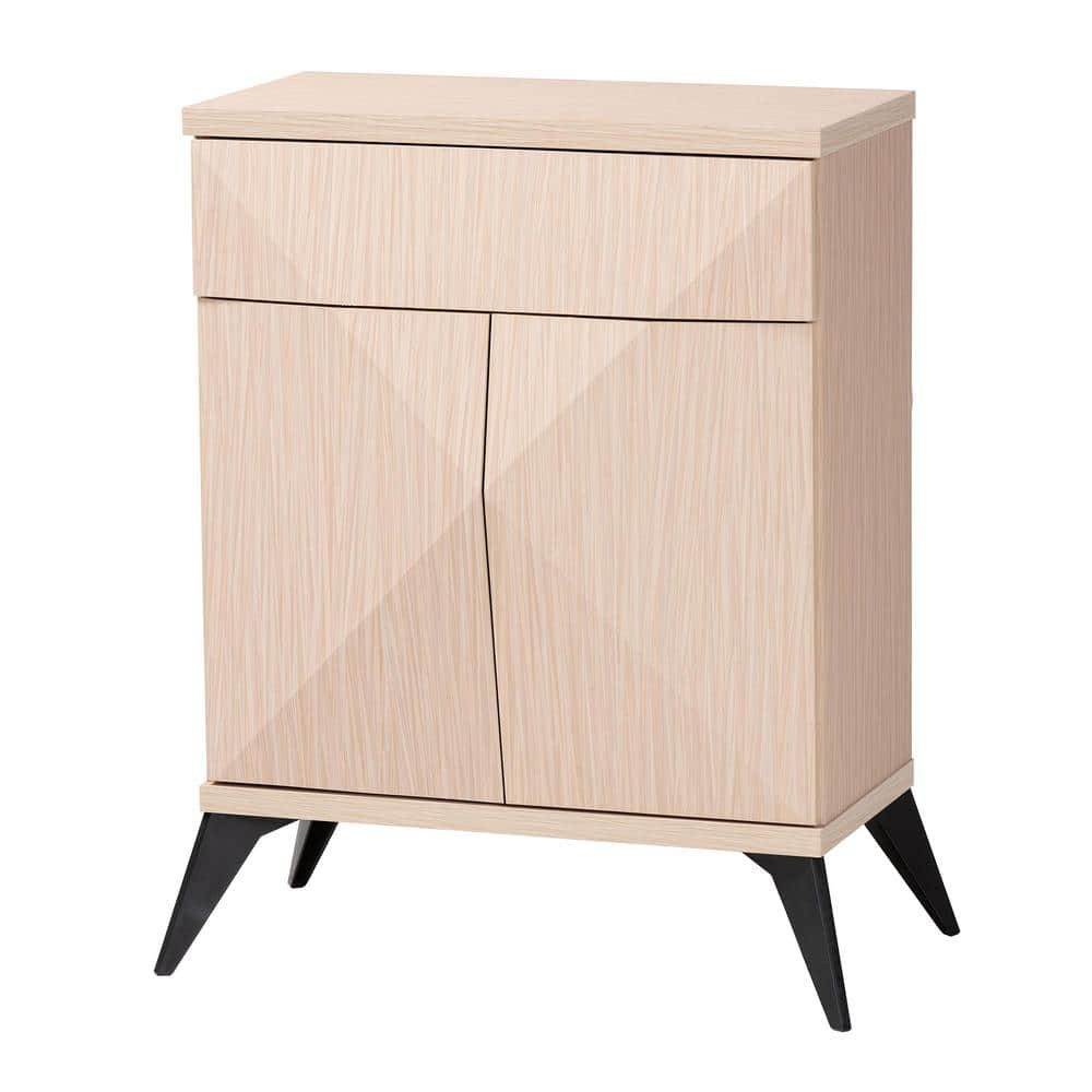 Light Brown and Black Wood 2-Door Mid-Century Sideboard Buffet