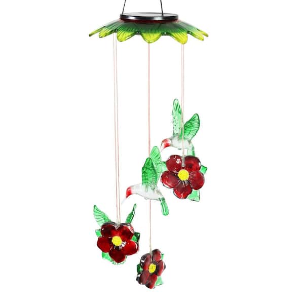 Exhart Hummingbirds and Flowers with 6 Color Changing LEDs 2.29 ft. Hanging Mobile