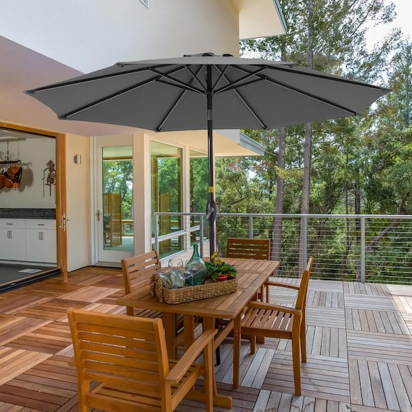 9 ft. Patio Market Crank and Tilt Umbrellas, Table Umbrellas, UV-Resistant Canopy in Anthracite