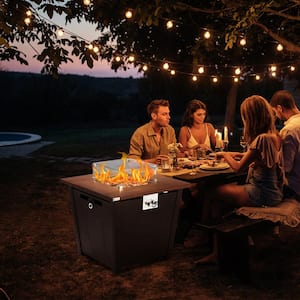28 in. Black Square Aluminum Propane Gas Fire Pit Table 50,000 BTU with Waterproof Cover and Lava Rocks