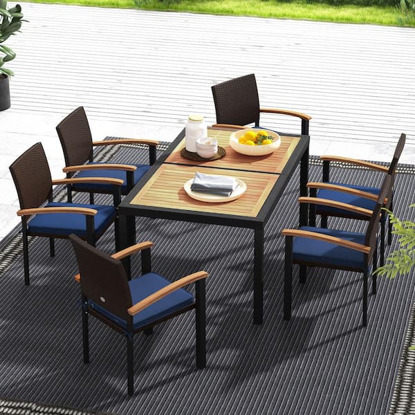 Outsunny 7 Pieces Patio Dining Set Outdoor with Space Saving Design Black