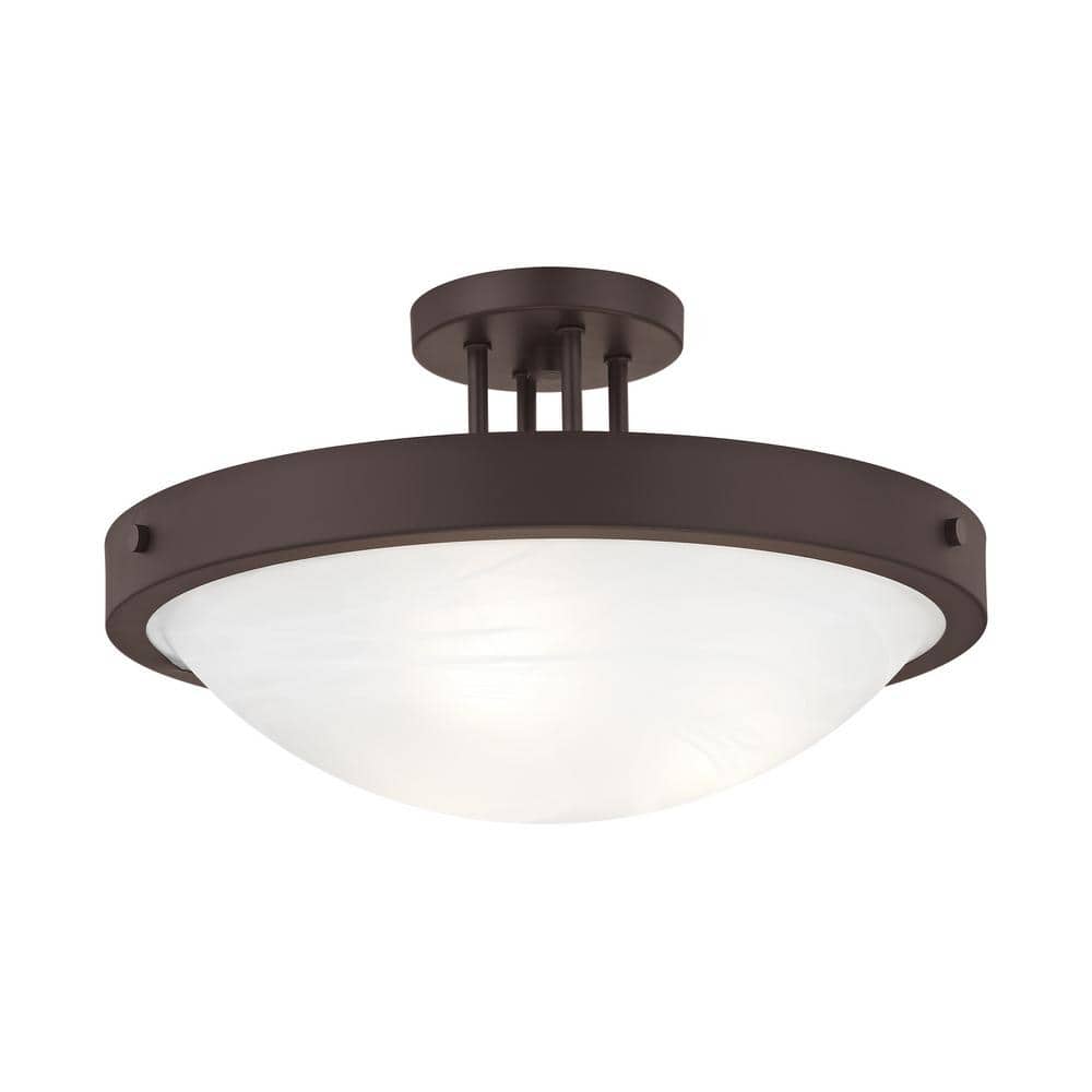 Elegant Bronze 3-Light Semi-Flush Mount with White Alabaster Glass