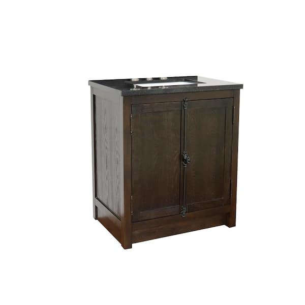 Bellaterra Home Plantation 31 in. W x 22 in. D Bath Vanity in Brown with Granite Vanity Top in Black with White Rectangle Basin
