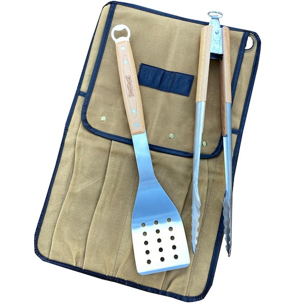 BAYOU CLASSIC Grill Tool Set with Canvas Grill Bag 17 in. Grill Spatula and 16 in. Grill Tongs (3-Pack)