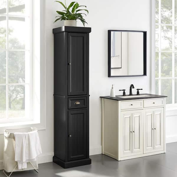 Seaside 16 in. W x 14 in. D x 72 in. H Linen Cabinet in Black
