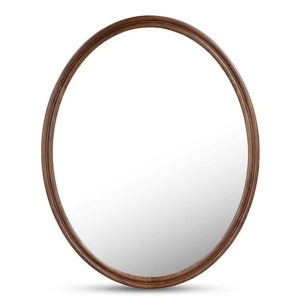Olyen Walnut Brown 32 in. W x 40 in. H Round Solid Walnut Framed Mirror