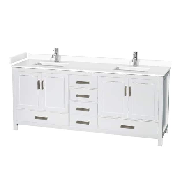 Wyndham Collection Sheffield 80 in. W x 22 in. D Double Bath Vanity in White with Cultured Marble Vanity Top in White with White Basins