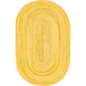Braided Chindi Yellow 5 ft. x 8 ft. Oval Area Rug