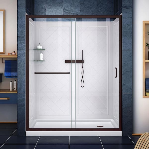 DreamLine Infinity-Z 60 in. x 34 in. Alcove Right Drain Shower Kit with Shower Wall and Shower Pan in Oil Rubbed Bronze