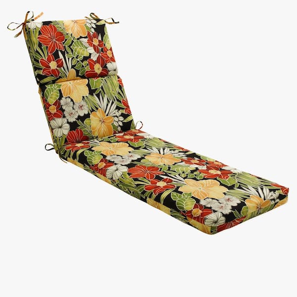 Pillow Perfect Floral 21 x 28.5 Outdoor Chaise Lounge Cushion in Black/Green Clemens