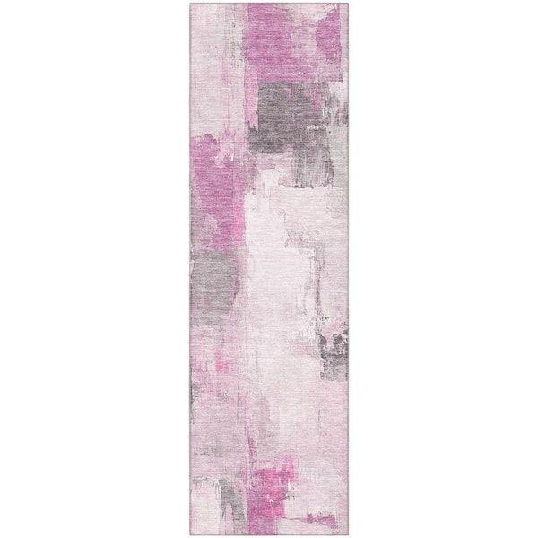 Mayfield Premium Machine Washable Abstract AMF1967 Pink 2 ft. x 7 ft. Runner Rug