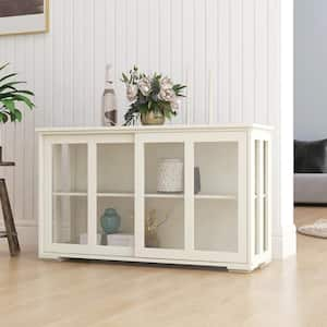 41.93inx13.99inx24.61in 2-ply MDF Sideboard Ready to Assemble Kitchen Cabinet in White with glass doors