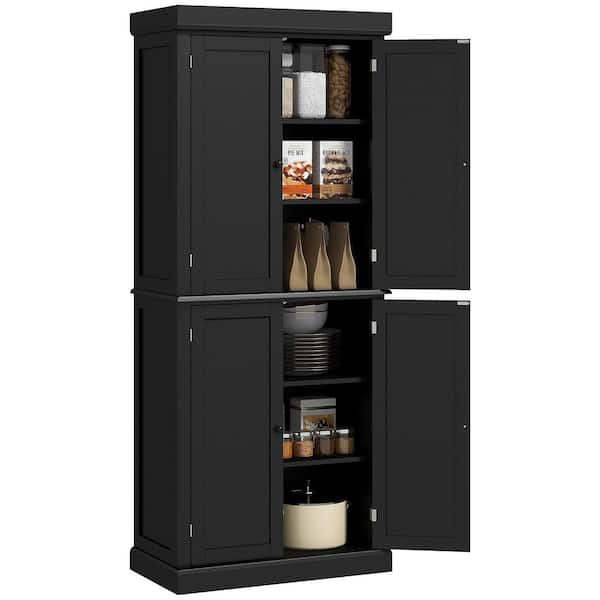72.5 in. Wood Pantry Organizer with 4 Doors and Adjustable Shelves in Black