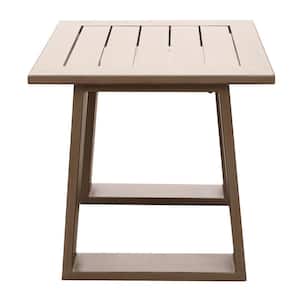 Natural Aluminum Frame Rectangular Wood 23 in. L Outdoor Side Table for Garden, Patio, Balcony