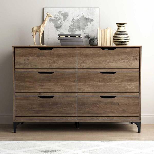 GALANO Lilay Knotty Oak 6-Drawer Dresser (31.7 in. H x 46.5 in. W x 15. ...