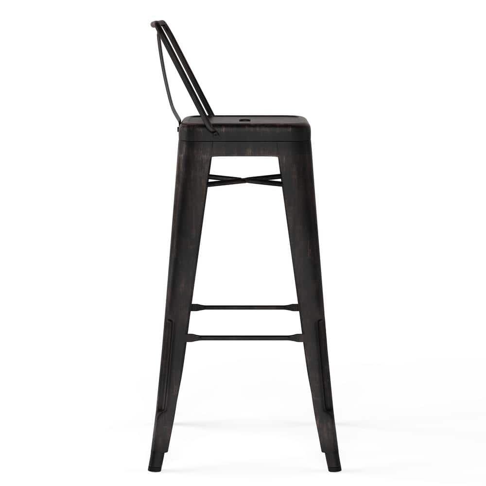 Rayne Industrial 30" Distressed Black Metal Bar Stool - Set of 2