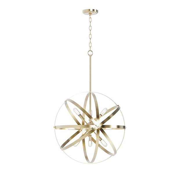 Kaston 9-Light 22 in. Plug and Play Plated Gold Sphere Pendant Chandelier with SkyPlug