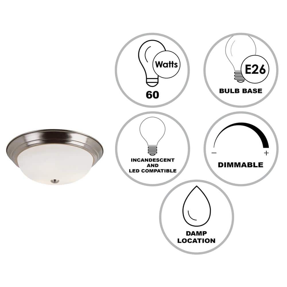 Brushed Nickel 15" Indoor/Outdoor Flush Mount Light with Frosted Glass