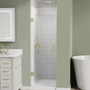 24 in. W x 72 in. H Hinged Frameless Shower Panel Shower Door in Brush Gold Finish with Clear Glass (8 mm)