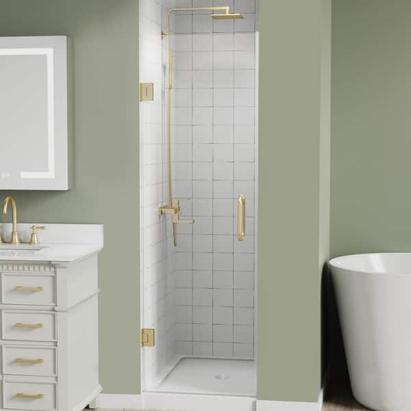 ES-DIY 24 in. W x 72 in. H Hinged Frameless Shower Panel Shower Door in Brush Gold Finish with Clear Glass (8 mm)