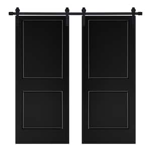 Modern 2-Panel Designed 48 in. x 84 in. MDF Panel Black Painted Double Sliding Barn Door with Hardware Kit