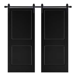 Modern 2-Panel Designed 60 in. x 84 in. MDF Panel Black Painted Double Sliding Barn Door with Hardware Kit