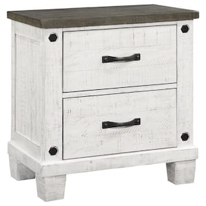 26 in. Gray and White 2-Drawer Wooden Nightstand