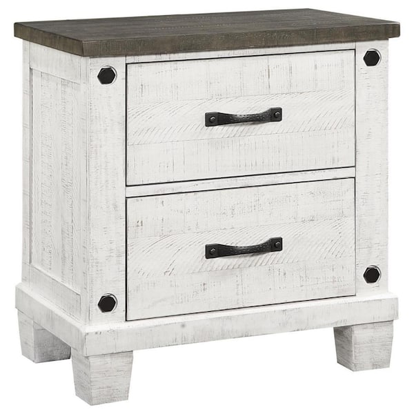 Benjara 26 in. Gray and White 2-Drawer Wooden Nightstand