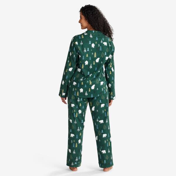The Company Store Company Cotton Family Flannel Chalet Plaid Women's Medium  Green/Navy Long Sleeve Pajama Short Set 60012B-M-GRNNAVY - The Home Depot