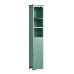 13.4 in. W x 9.1 in. D x 66.9 in. H Green Freestanding Linen Cabinet, Bath Cupboard with 1-Drawer and Adjustable Shelf