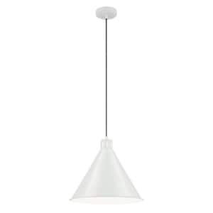Zailey 16 in. 1-Light White Vintage Industrial Shaded Kitchen Cone Hanging Pendant Light with Metal Shade