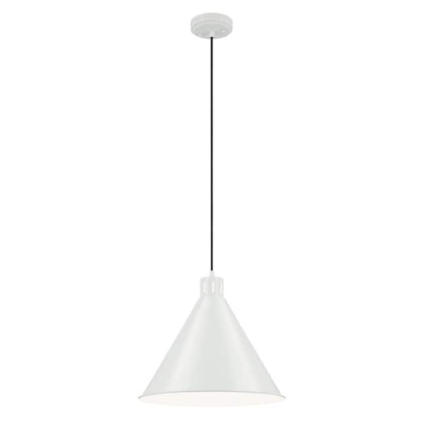 KICHLER Zailey 16 in. 1-Light White Vintage Industrial Shaded Kitchen Cone Hanging Pendant Light with Metal Shade