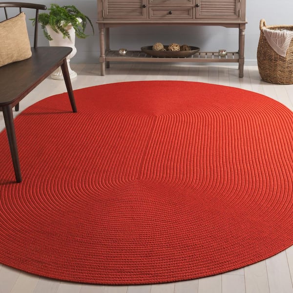 Braided Rust 5 ft. x 8 ft. Machine Washable Solid Color Gradient Oval Area Rug