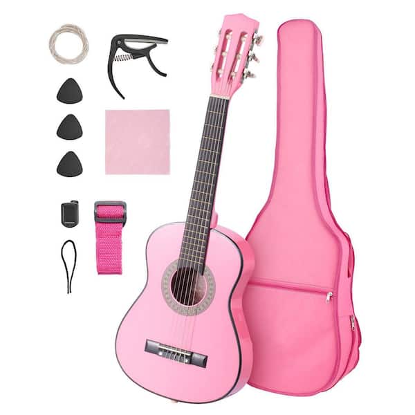 Classical Guitar, 30 in. Wood Classical Guitar Starter Kit for Beginners, with Nylon Strings, Gig Bag, Strap, Pink