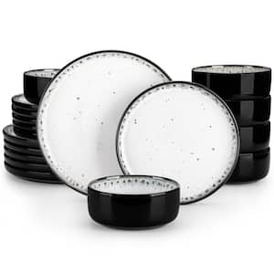 18-Piece White and Black Stoneware Dinnerware Set Service for 6 Cereal Bowls Dinner Plates Dessert Plates Tableware Set