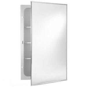 Styleline 16 in. W x 20 in. H Medium Rectangular Plastic Recessed Medicine Cabinet with Stainless Framed Mirror in White
