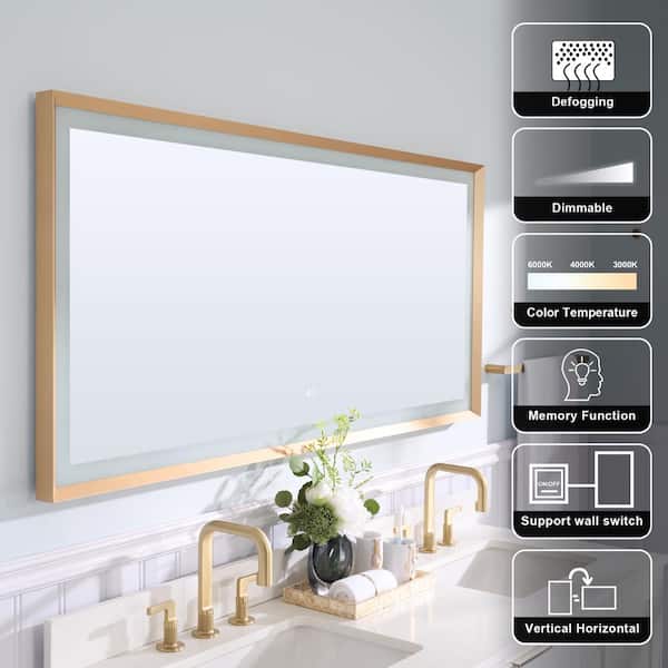 WELLFOR 60-in x 28-in Dimmable Lighted Silver Fog Free Frameless Bathroom Vanity Mirror | TRX-957AM