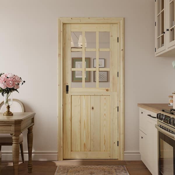 Door#　ライト② SOCBAZZAR 32in.x80in. 2-Panel Solid Wood 9-Lite Clear Glass Light