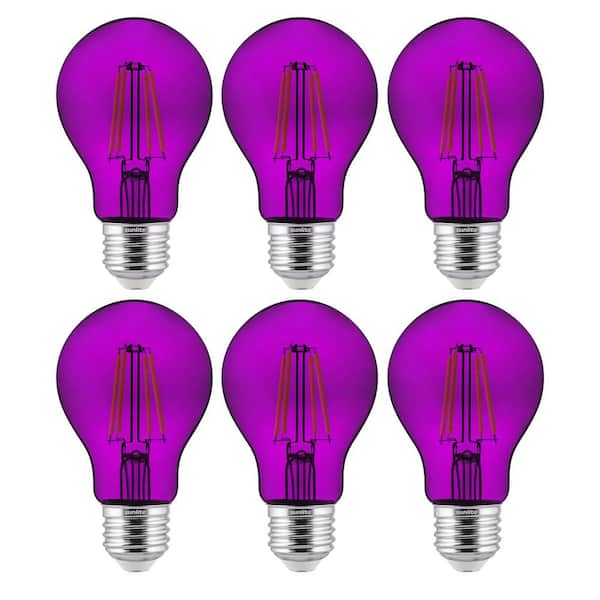 Sunlite 60-Watt Equivalent A19 Dimmable Filament E26 Medium Base LED Purple Light Bulbs (6-Pack)