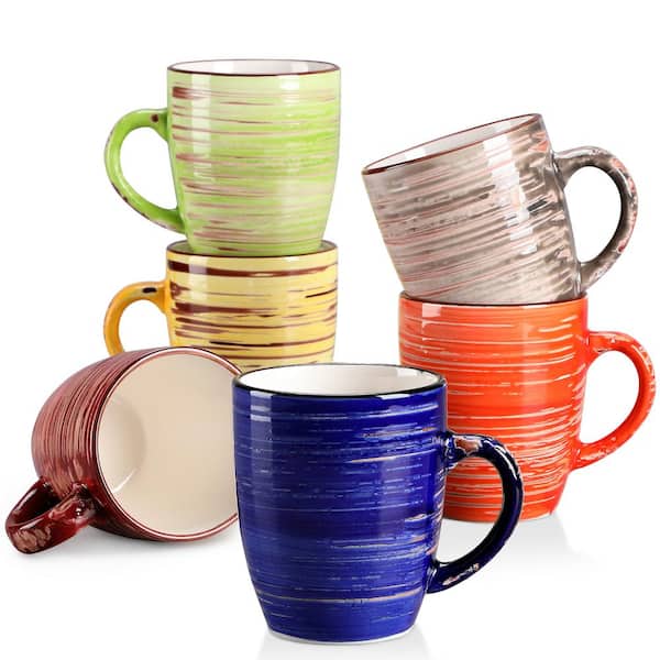 Coffee Mugs Set of 6 – 16 Oz Cups Ceramic for Tea, Ombre Multicolor