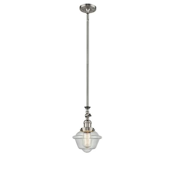 Innovations Oxford 1-Light Brushed Satin Nickel Schoolhouse Pendant Light with Seedy Glass Shade