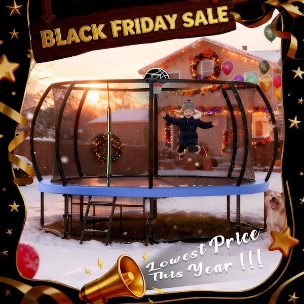 14 FT Large Pumpkin type Trampoline with Enclosure in Blue
