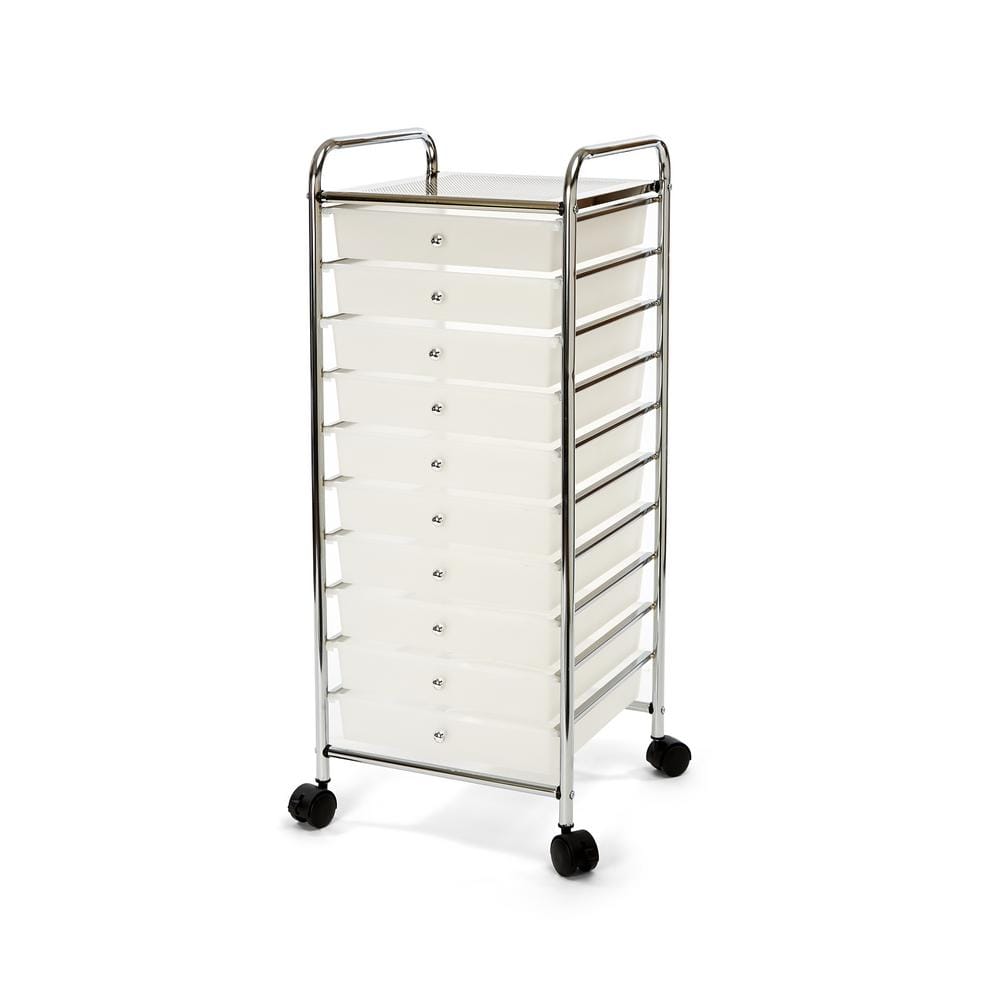 12 Plastic Drawers Rolling Cart Storage Organizer Bins with Four wheels in  White