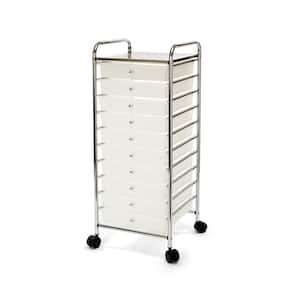 10-Drawer Large Organizer Cart in Frosted White