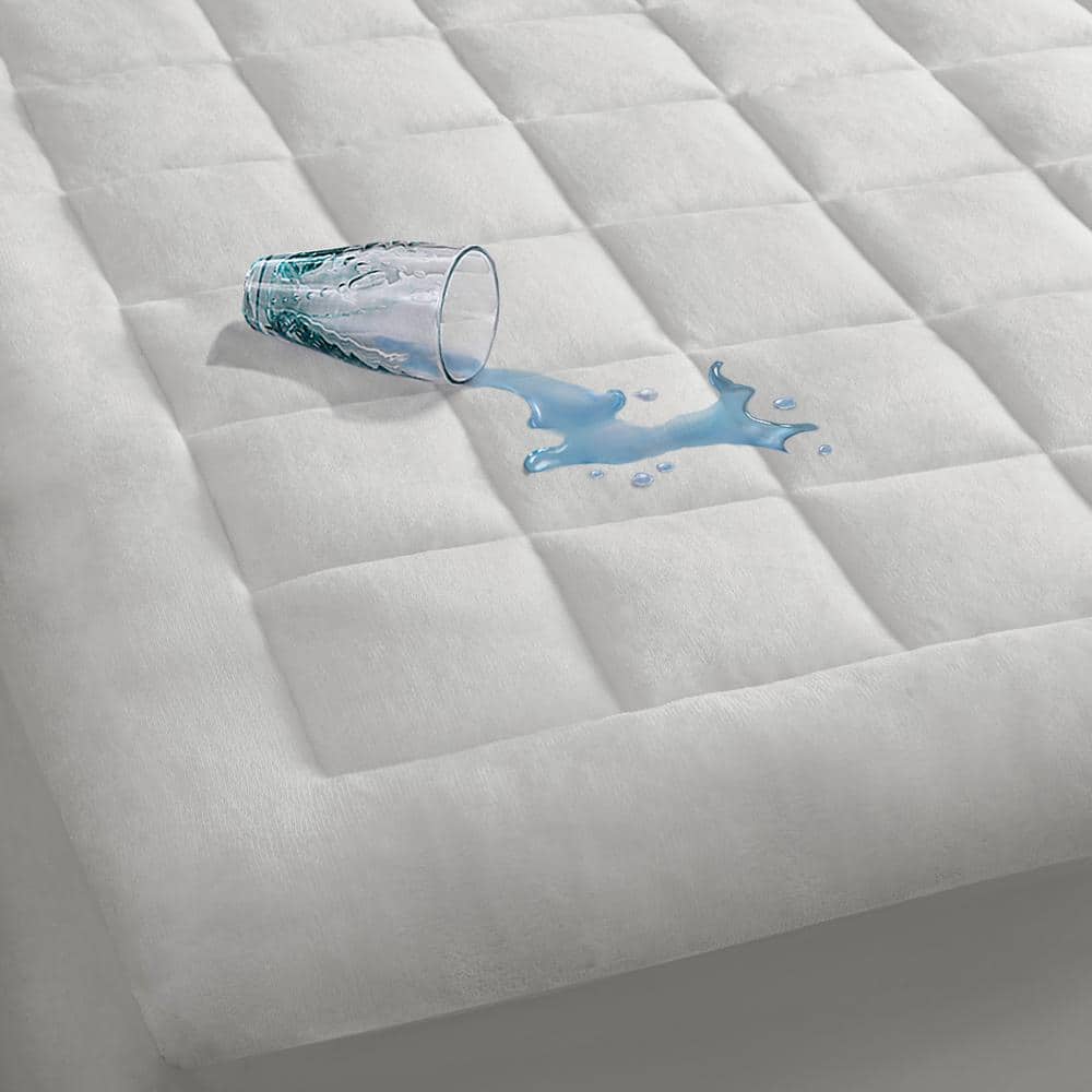 Full White Plush Down Alternative Waterproof Mattress Pad