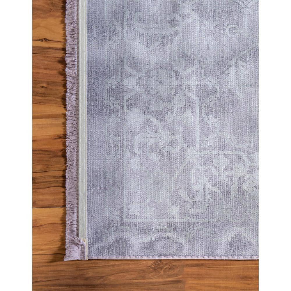 Purple and Ivory Abstract Synthetic Easy Care Rug, 4' x 6'
