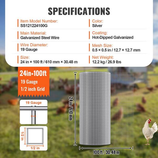 SVOPES Hardware Cloth 1/2 in. x 24 in. x 100 ft. 19 Gauge