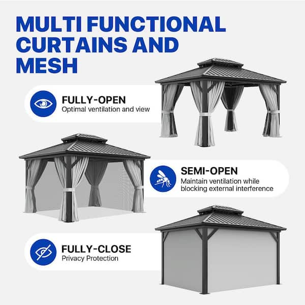 Sizzim 10 ft. x 12 ft. Outdoor Dual-Layer Galvanized Steel Gazebo