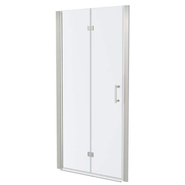 TCYO 36 in. W x 72 in. H Bifold Frameless Shower Door in Brushed Nickel Finish with Clear Glass